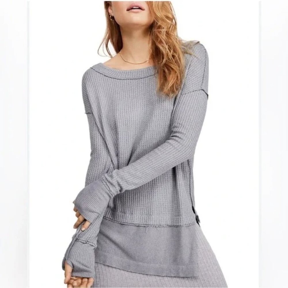 We The Free Gray Waffle-Knit Tunic Top